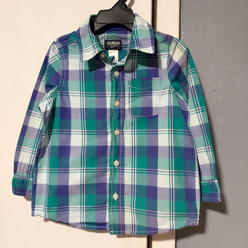 Kids OshKosh B'gosh Green & Blue Plaid Button-Down Shirt